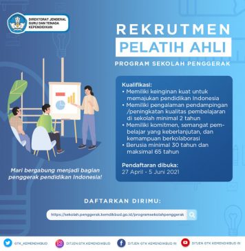 Rekrutmen Calon Pelatih Ahli Program Sekolah Penggerak Dibuka Hingga 5 Juni 2021, Ini Kriterianya